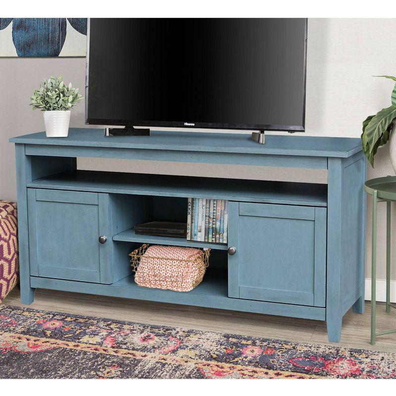 Ocean Blue Solid Wood 60" Entertainment TV Stand with Cabinet