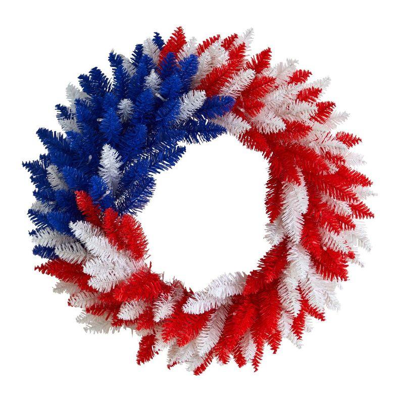 Nearly Natural 24” Patriotic Red, White and Blue “Americana” Wreath with 35 Warm LED Lights