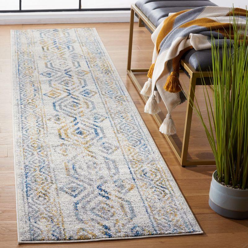 Ivory and Grey Bohemian Power Loomed Runner Rug