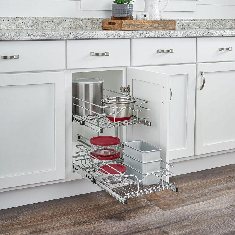 Rev-A-Shelf 5WB2 2-Tier Wire Basket Pull Out Shelf Storage for Kitchen Base Cabinet Organization, Chrome