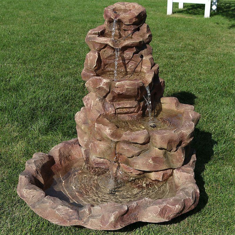 Sunnydaze 41"H Electric Fiberglass Stone Springs Outdoor Water Fountain with LED Lights