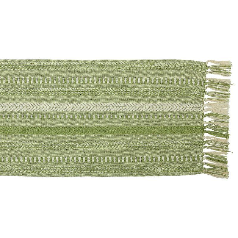 Design Imports  Braided Stripe Jacquard Fringe Table Runner, 15X108", Antique Green