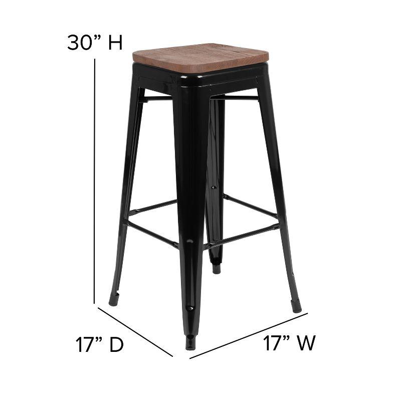 Flash Furniture 30" High Metal Indoor Bar Stool with Wood Seat - Stackable Set of 4