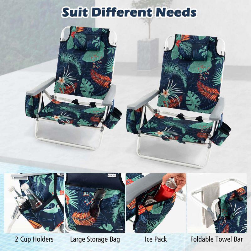 Costway 4-Pack Folding Backpack Beach Chair 5-Position Outdoor Reclining Chairs with Pillow Dark Green