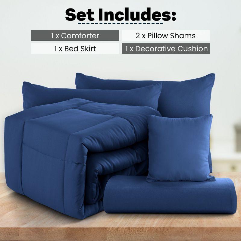 Queen Comforter Set 5Pc Down Alternative Ultra Soft Solid Comforters with Shams, Decorative Pillow & Bed Skirt - Navy
