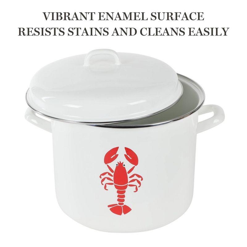 16-Quart White and Red Enamel Steel Lobster Stock Pot