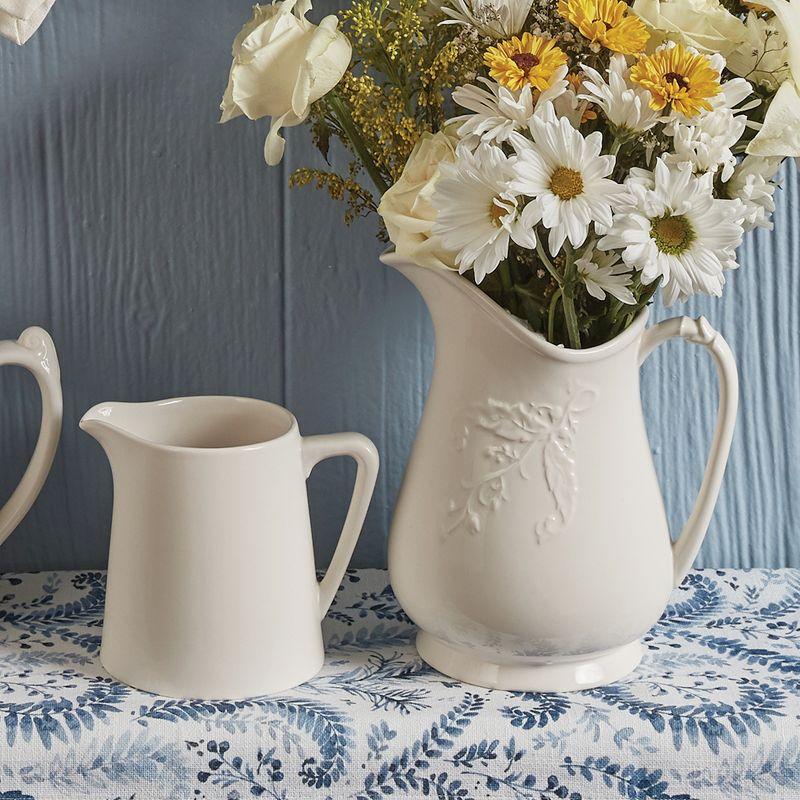 Creamy White Stoneware Lily of the Valley Pitcher