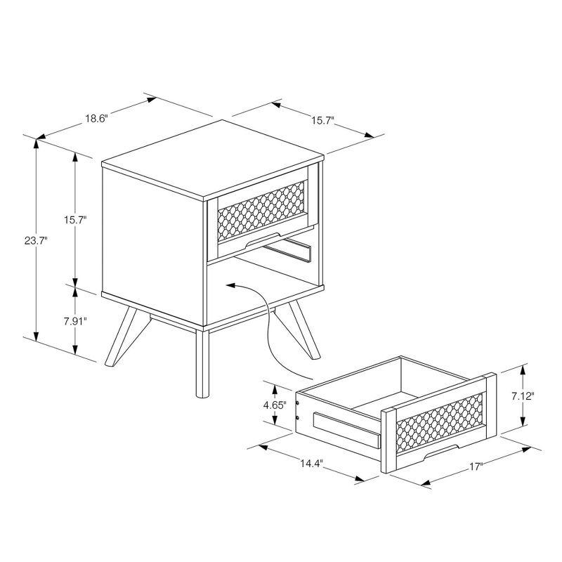 Barrett Wood & Synthetic Rattan Nightstand: 2 Drawers, Angled Legs - Baxton Studio