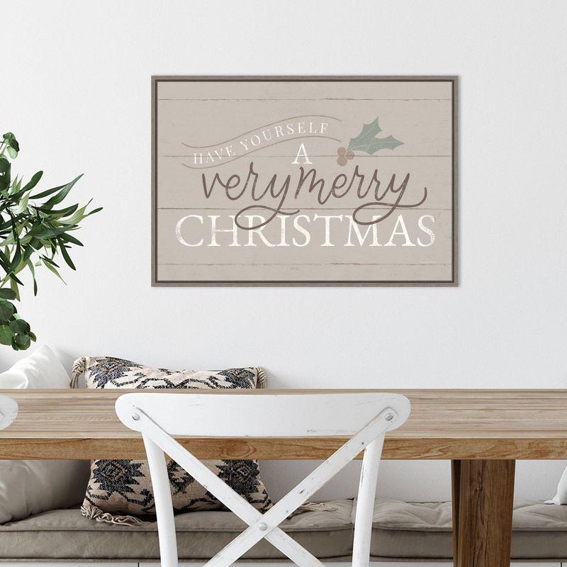 Vintage Christmas Neutral Framed Canvas Wall Art Print