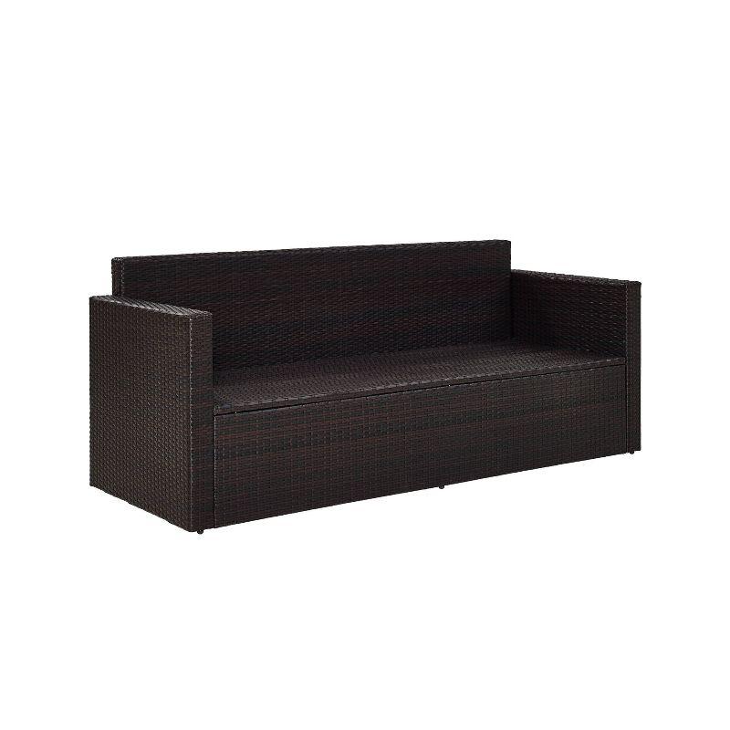 Palm Harbor Outdoor Wicker Sofa In Brown with Gray Cushions - Crosley: All-Weather, Fade-Resistant Patio Furniture