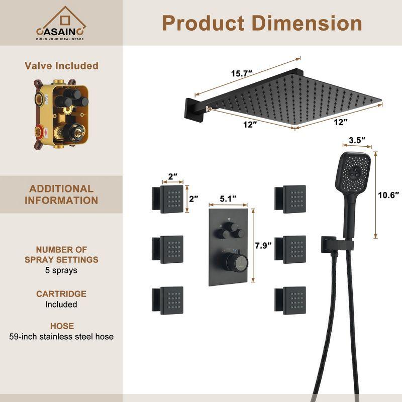 Rainfall Symphony 12inch 3-Function Dual Shower Head Thermostatic Shower System with 3 Sprays Handheld