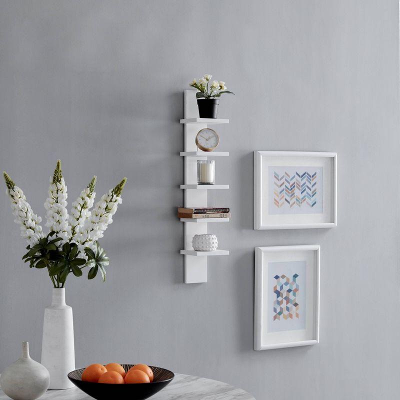 Danya B. 30" x 6" Slim Vertical Column Wall Shelf White: Laminated MDF, 5-Tier Storage, Includes Mounting Hardware