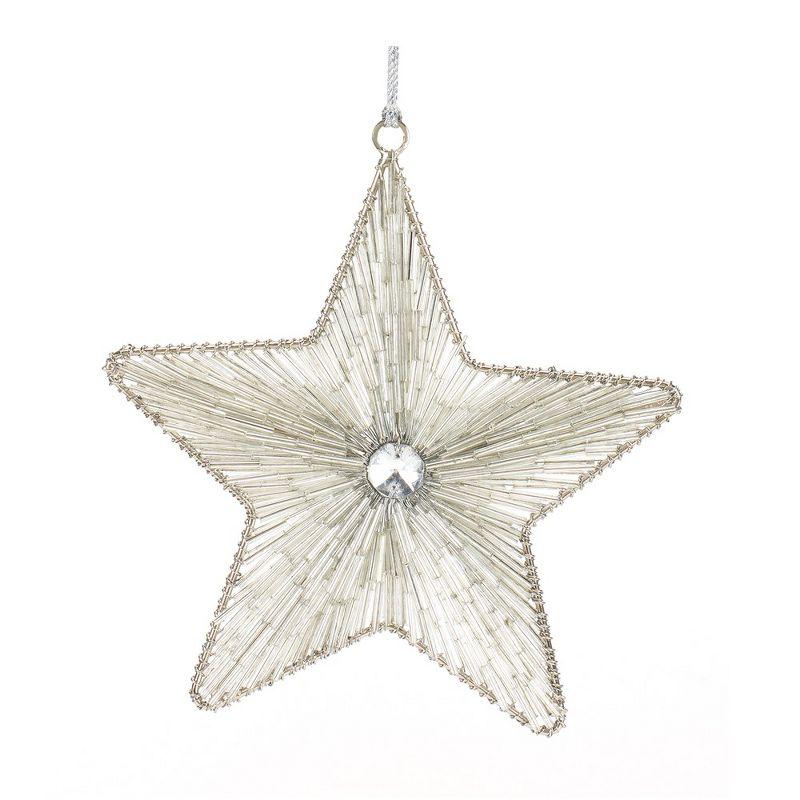 Melrose Silver Beaded Metal Star Ornament (Set of 12)