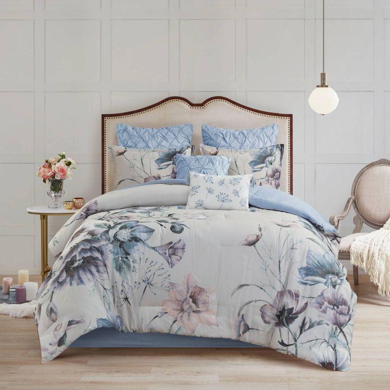 Cassandra Shabby Chic Queen Cotton Comforter Set in Soft Blue