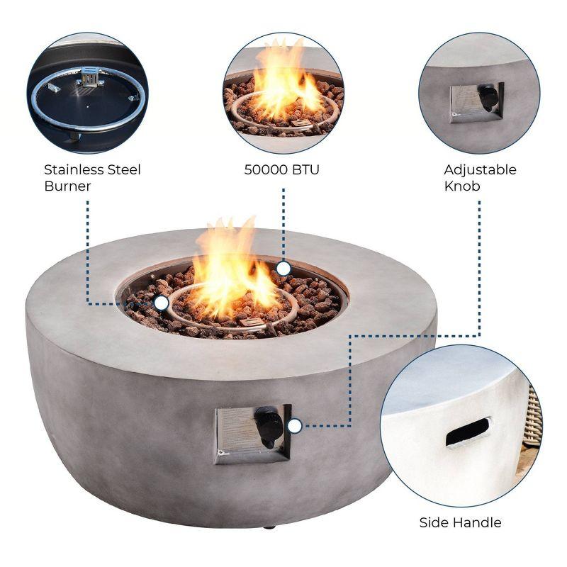 Modern 36" Outdoor Bowl Round Propane Gas Fire Pit with Concrete Base - Teamson Home: Electronic Ignition, 50K BTU, Includes PVC Cover