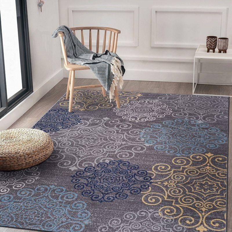 World Rug Gallery Modern Floral Swirl Design Non-Slip (Non-skid) Area Rug