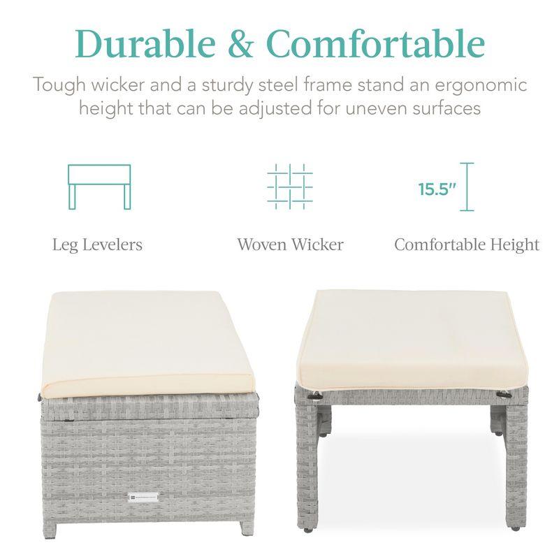 Best Choice Products Set of 2 Multipurpose Patio Wicker Ottomans w/ Removable Cushions - Gray/Cream