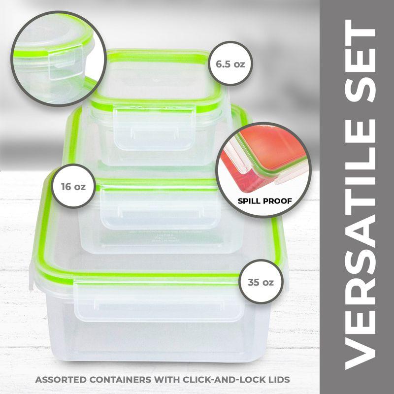 6-Piece Clear Plastic Food Storage Container Set with Green Lids