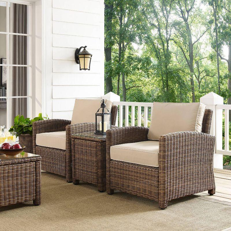 Bradenton 3pc Outdoor Wicker Seating Set with Two Chairs & Side Table Sand - Crosley