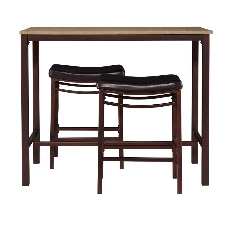 Linon 3pc Betty Faux Leather Stools Wood Pub Dining Set Wood/Brown: Counter Height, Padded Seat