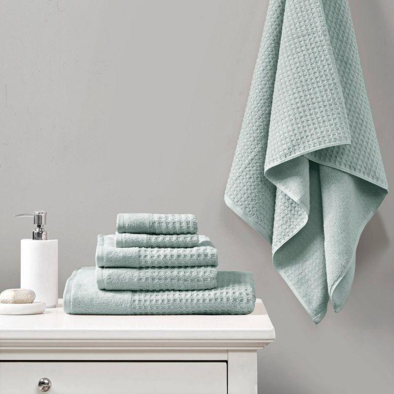 Aqua Cotton Waffle Jacquard 6-Piece Towel Set