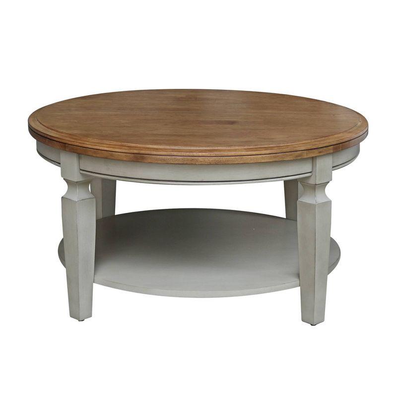 Vista Round Coffee Table Brown - International Concepts: Modern Two-Tone Wood, Fixed Shelf, 20.3"H x 38"W