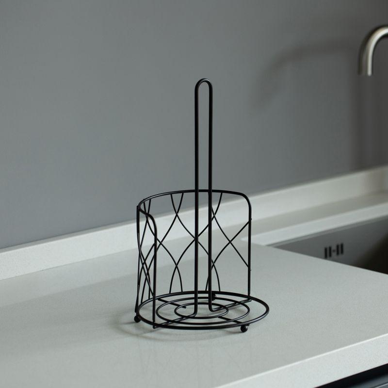 Basicwise Freestanding Black Iron Towel Paper Holder Stand Roll Dispenser with Frame for Kitchen