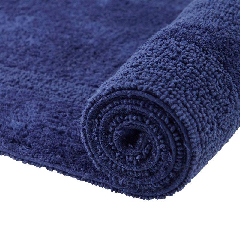Better Trends Lux 100% Cotton Tufted Solid Reversible Bath Rug Set 2 PC (17" x 24" | 24" x 40") - Navy
