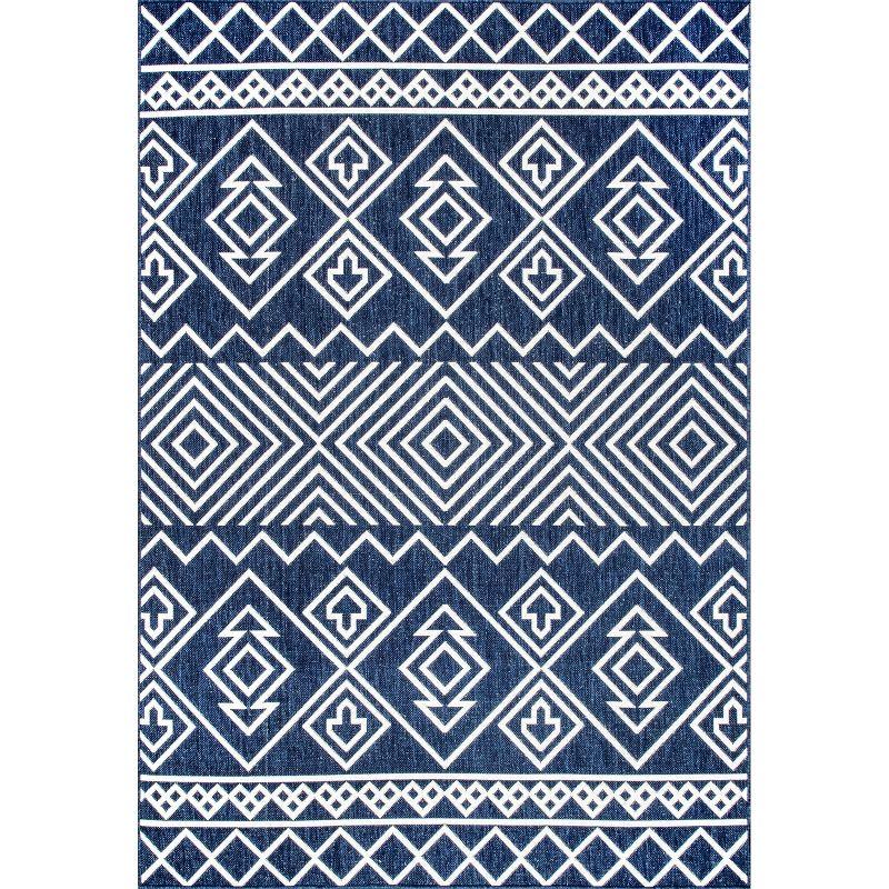 Reversible Aztec Blue Synthetic 4' x 6' Indoor/Outdoor Area Rug