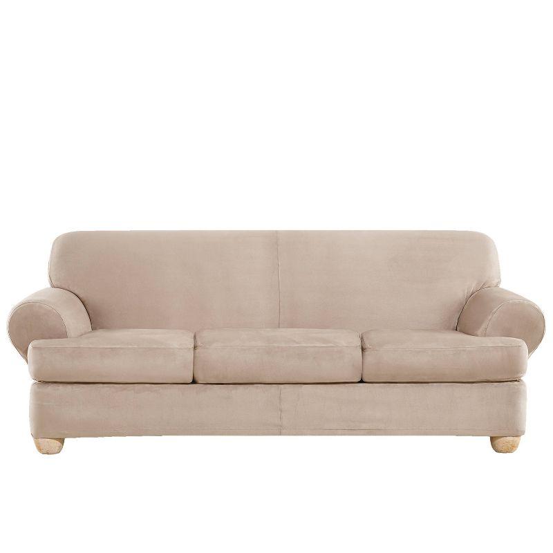 Cement Heavyweight Stretch Suede T-Cushion Sofa Slipcover