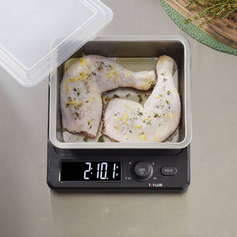 Taylor 22lb Stainless Steel Digital Kitchen Food Scale with Container Black/Gray: Oversized Display, 22lb Capacity