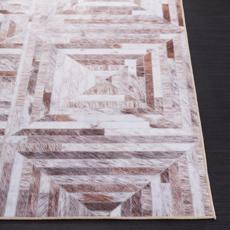 Beige and Brown Faux Fur 8' x 10' Washable Area Rug