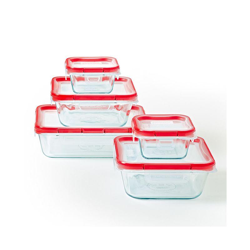 Pyrex 10-Piece Clear Glass Storage Set with Red Lids