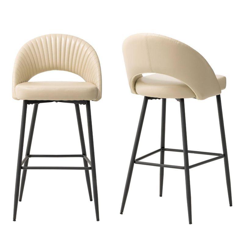 Set of 2 Cream Quilted Leatherette Bar Stools with Metal Legs