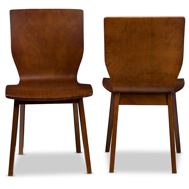 Baxton Studio Set of 2 Elsa Mid-century Modern Scandinavian Style Dark Walnut Bent Wood Dining Chairs: Polyester, Wood Composite Frame