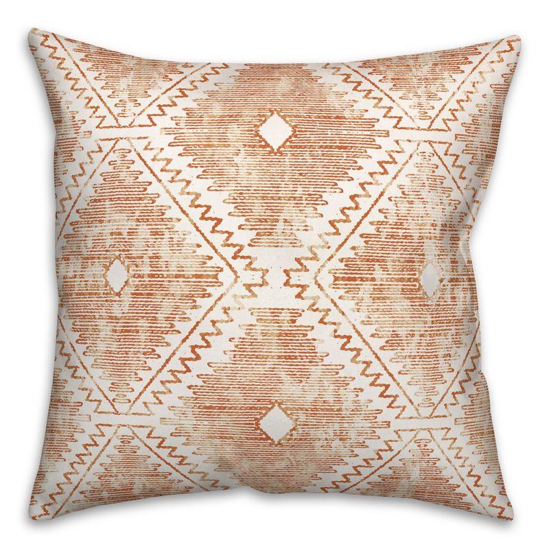 Orange and White Ikat 18 x 18 Polyester Throw Pillow