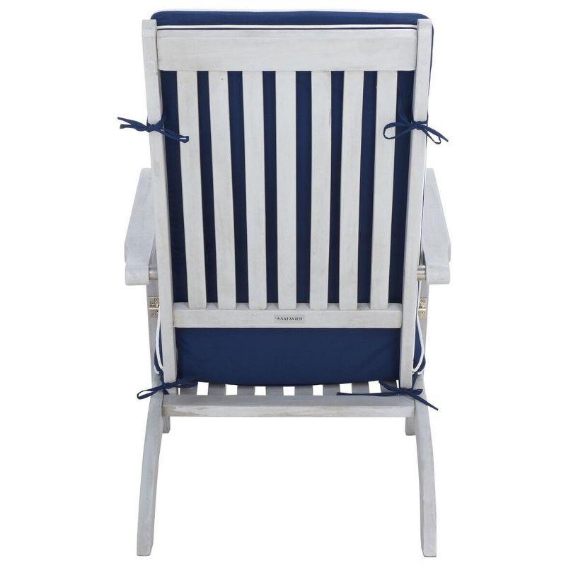 Elegant Oceanliner Inspired Acacia Wood Lounge Chair with Navy Cushion