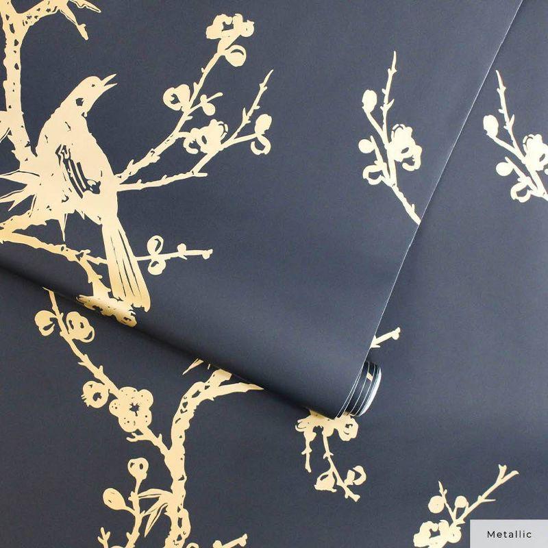 Tempaper & Co.® x Cynthia Rowley Bird Watching Removable Peel and Stick Wallpaper, Black and Gold, 56 sq ft: Vinyl, Self-Adhesive