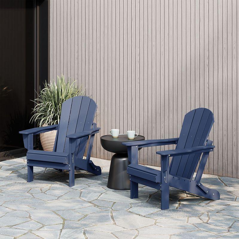 WestinTrends Malibu HDPE Outdoor Folding Poly Adirondack Chair (Set of 2), Navy Blue