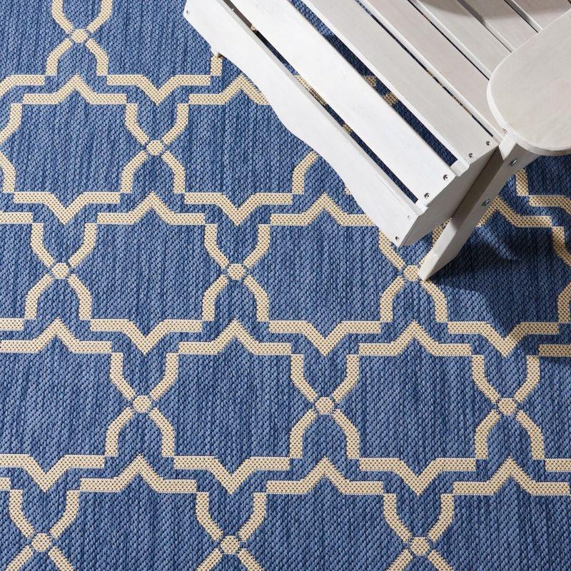 Blue and Beige Geometric Flat Woven Runner Rug