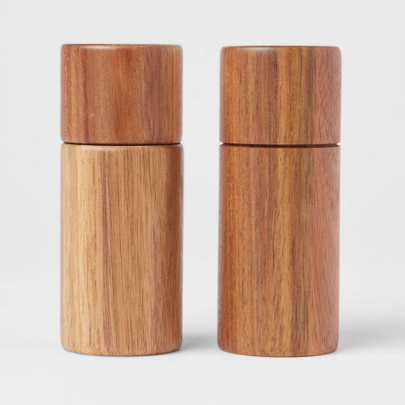 Acacia Wood Cylindrical Salt Shaker and Pepper Grinder Set