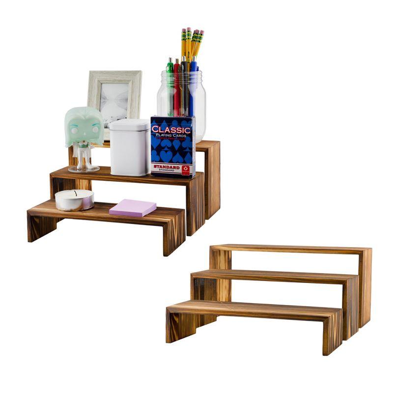 Rustic Dark Brown Fir Wood Stackable Display Risers Set