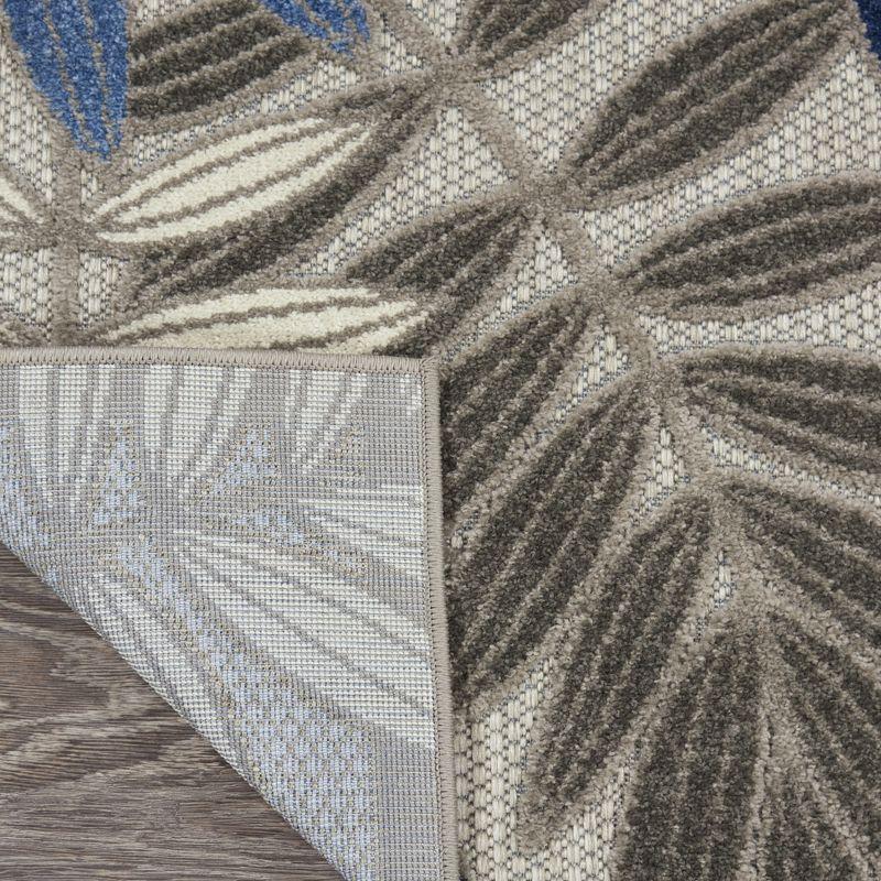 Nourison Aloha Floral Leaf Flatweave High-Low Indoor Outdoor Area Rug Grey/Blue 3'6" x 5'6"