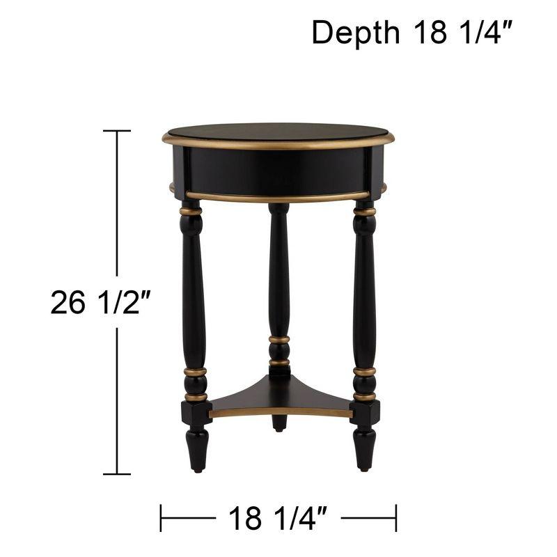 55 Downing Street Cason Vintage Wood Round Accent Side End Table 18 1/4" Wide with Shelf Black Gold Trim for Living Room Bedroom Bedside Entryway Home