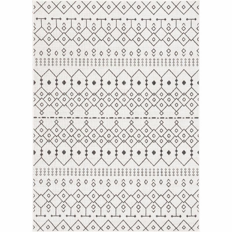 Well Woven Nors Ivory Indoor / Outdoor Flat Weave Pile Nordic Lattice Pattern Area Rug (7'10" x 9'10")