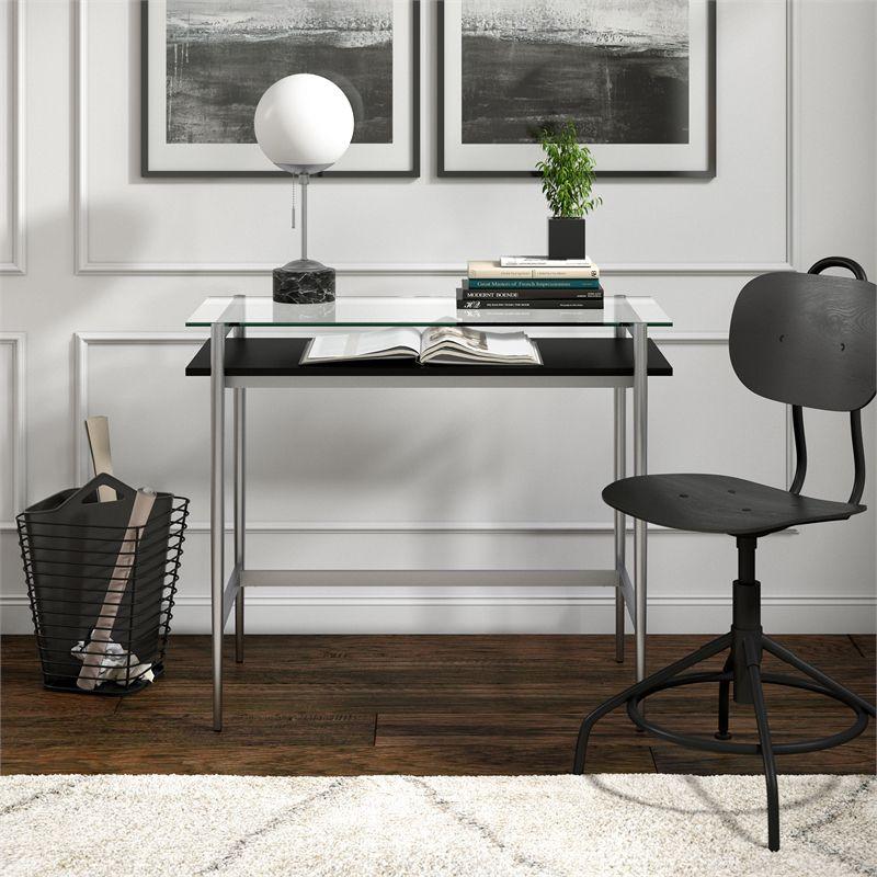 36" Silver Desk with Black Woodgrain Shelf - Henn&Hart