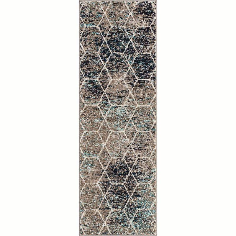 Unique Loom 2' 0 x 6' 0 Trellis Frieze Geometric Blue Multi Area Rug