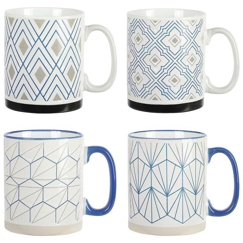 Blue Ceramic 19 Ounce Assorted Design Mug Set