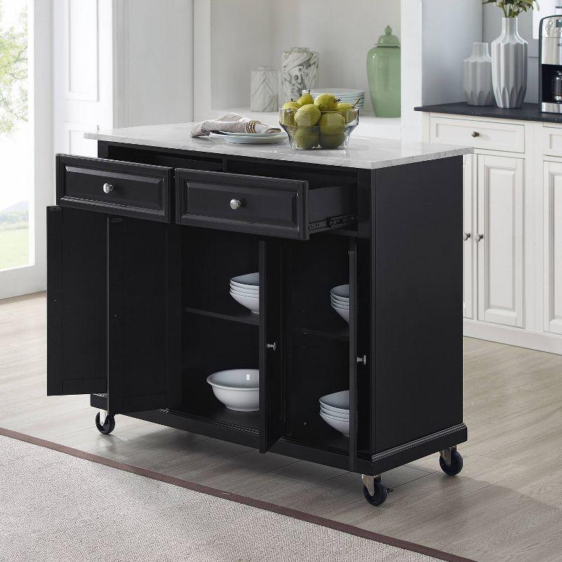 Crosley 42" Avery Kitchen Island/Cart Distressed Black/White Marble: Traditional Style, 6 Shelves, 2 Drawers, Locking Wheels