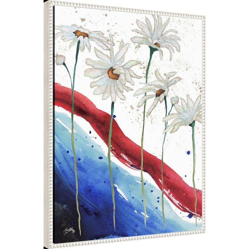 Patriotic Floral Anemones Canvas Wall Art in White Frame